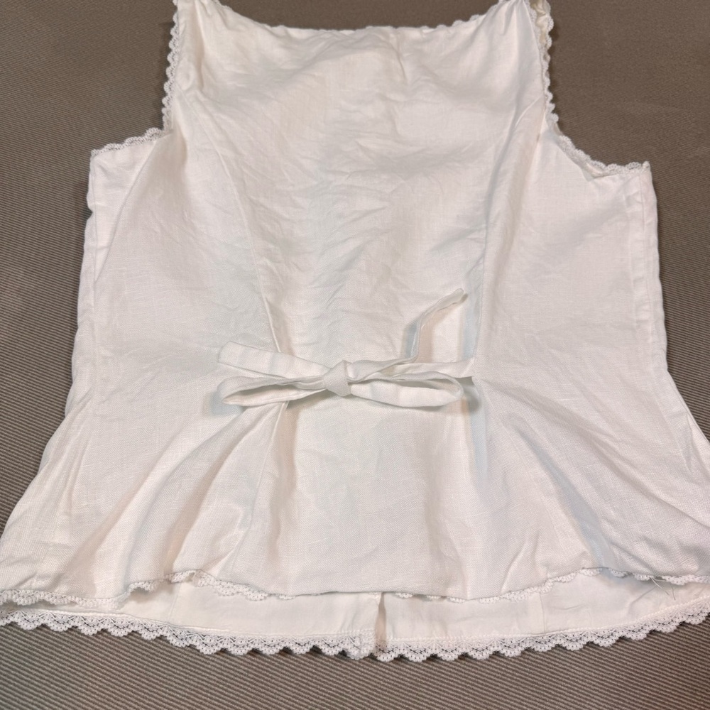 Reformation Amela Linen Top Ivory White  Size 6 Lace Detail Button Down - Picture 10 of 13